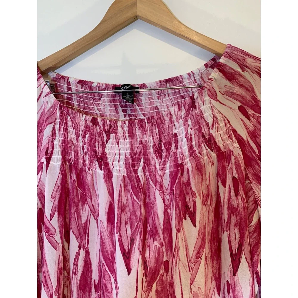 Pink Watercolor Chiffon sheer Blouse L Boho Flutter Sleeve fairy romantic Womens - Picture 3 of 9